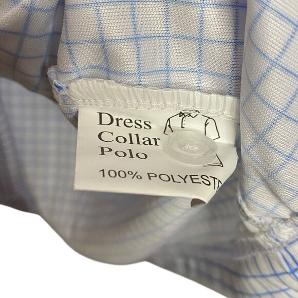 Collars & Co Polo Shirt Mens M Blue White Check Semi Spread Dress Collar NEW - Picture 6 of 8